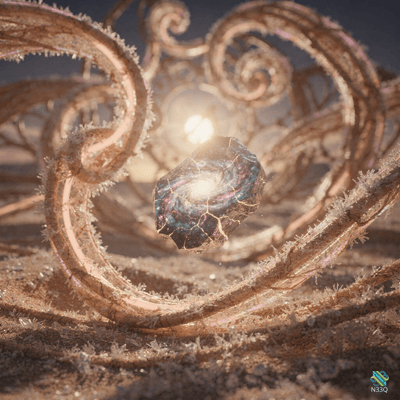 Cracked Galaxy Orb Amid Frosted Swirls