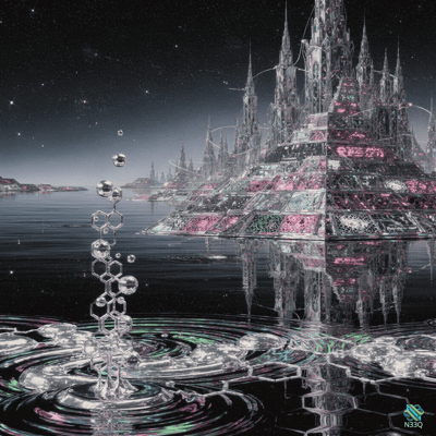 Crystalline Futuristic Fortress Over Starry Waters
