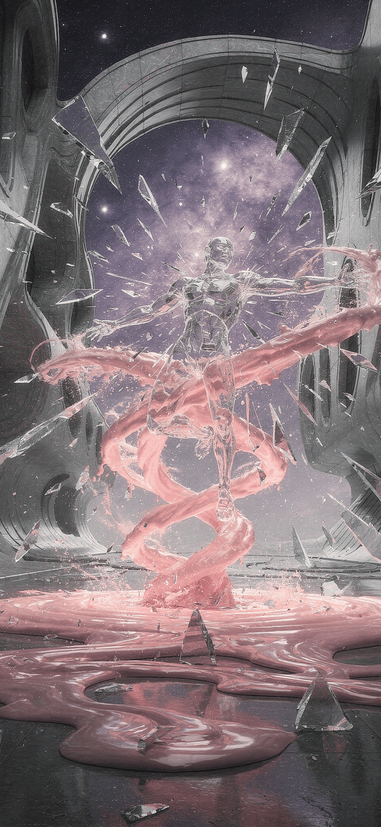 Android in Swirling Pink Energy Vortex