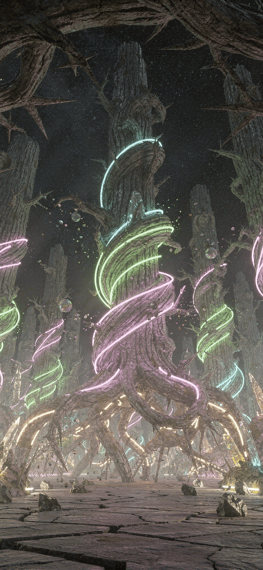Neon Vines on Twisted Trees with Crystals