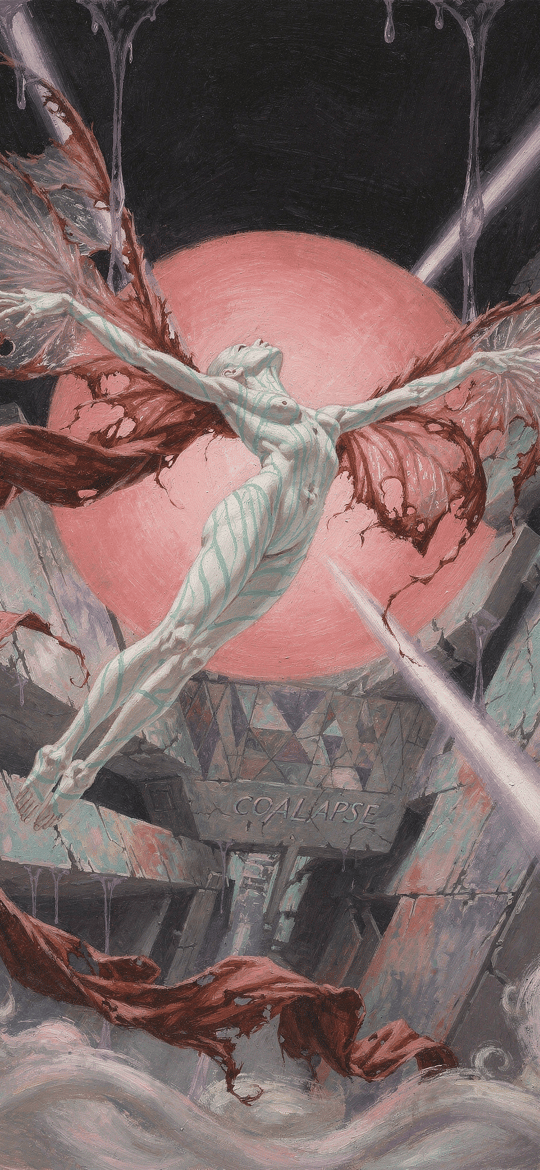Winged Nude Ascending Before Red Orb