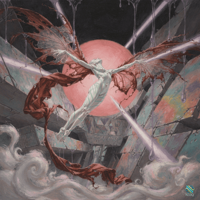 Winged Nude Ascending Before Red Orb