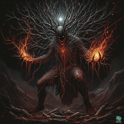 Fiery Veined Monster in Rocky Wasteland