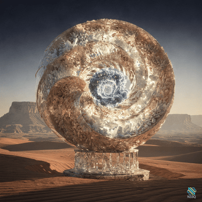 Crystalline Spiral Shell in Desert Dunes