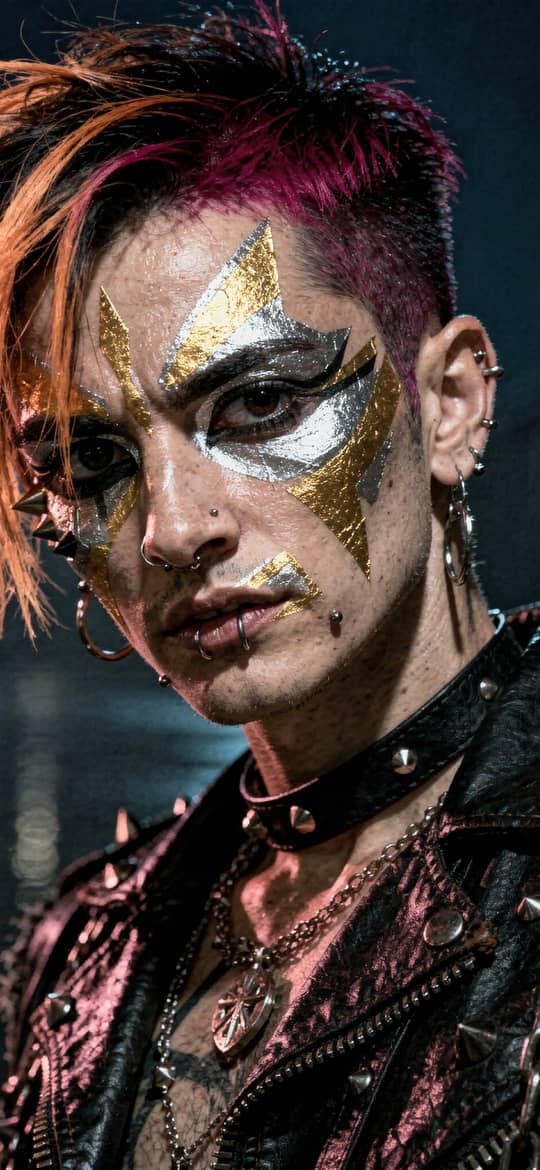 Punk Rocker with Metallic Gold Face Paint