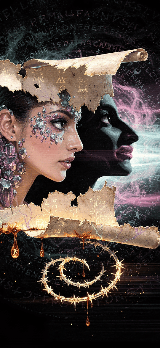 Crystal Woman Exhaling Light from Scroll