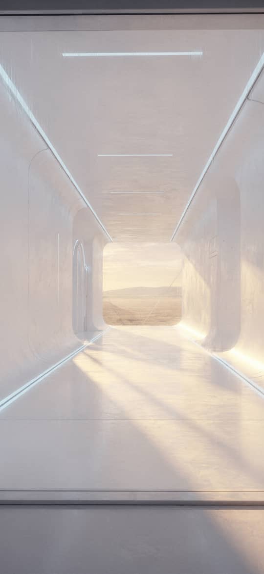 White Futuristic Tunnel to Desert Landscape