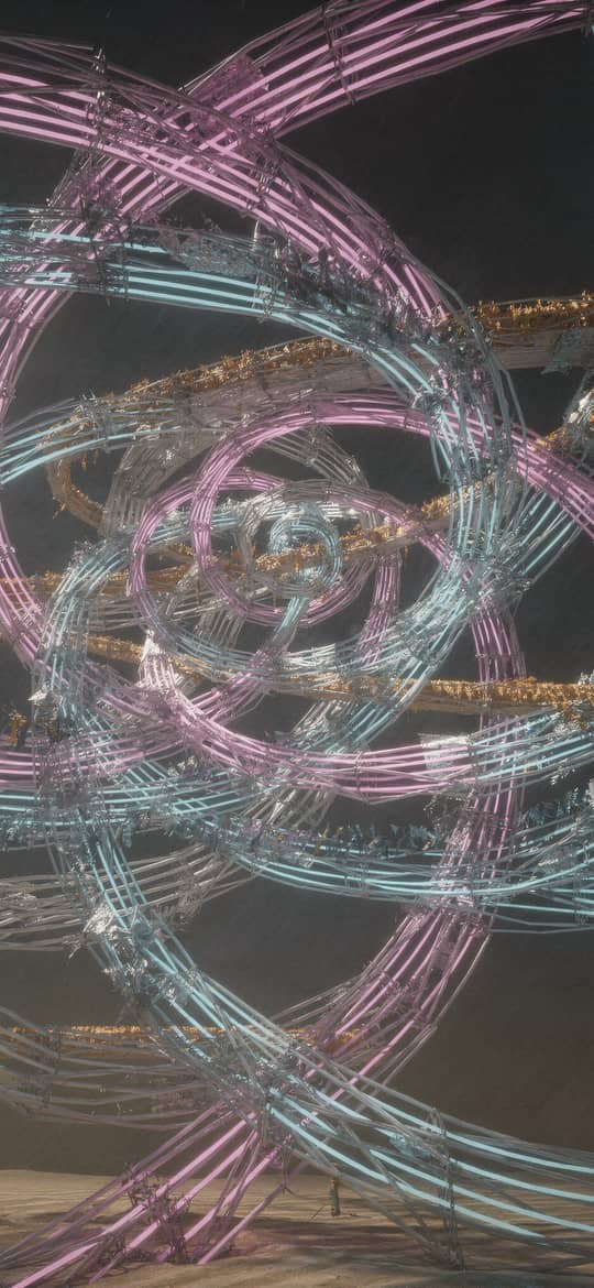 Intertwined Glowing Rings Under Moonlight