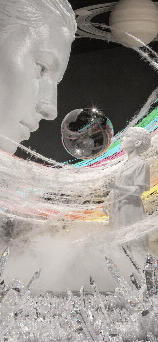 Classical Bust and Girl with Rainbow Streams