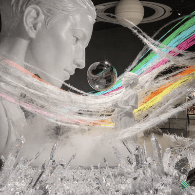 Classical Bust and Girl with Rainbow Streams