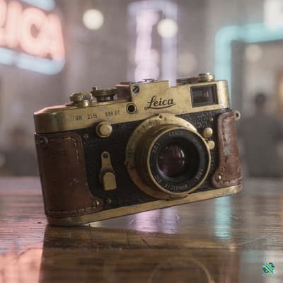 Vintage Brass Leica Camera on Wood