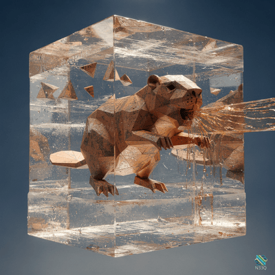 Low-Poly Beaver Shattering Glass Cube