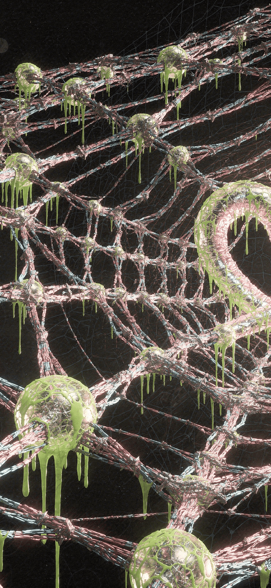 Glowing Heart in Slimy Web Network
