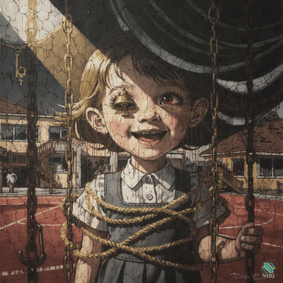 Bound Girl with Bell Eye in Schoolyard