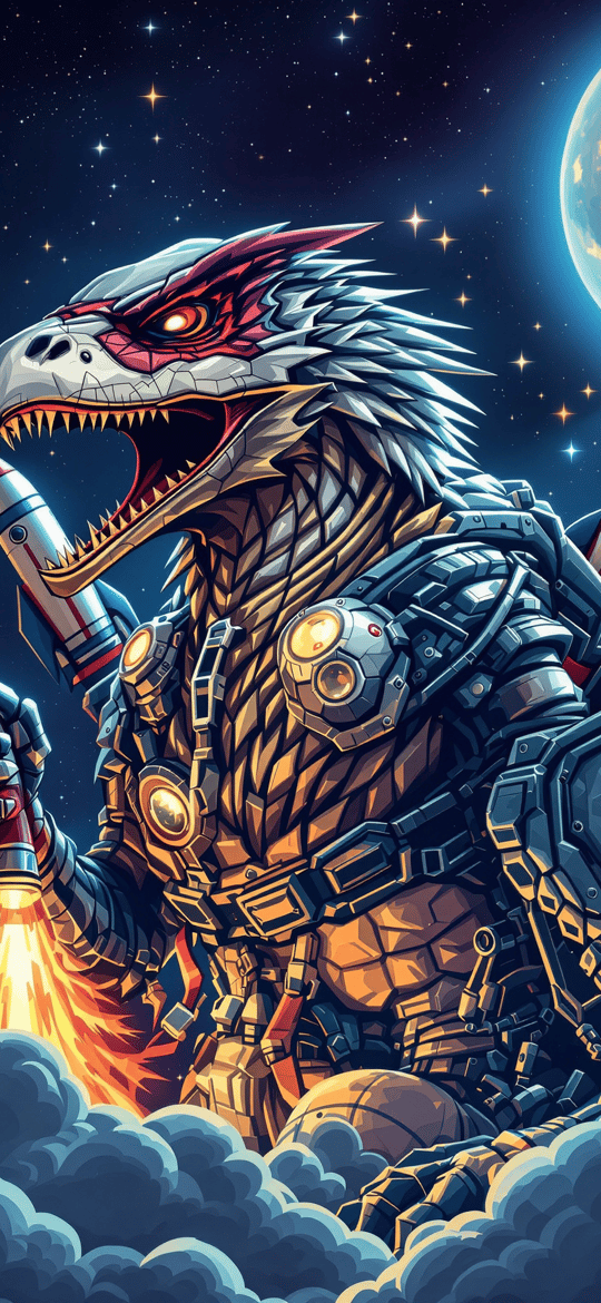 Cybernetic Raptor Firing Rockets in Space