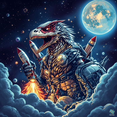 Cybernetic Raptor Firing Rockets in Space