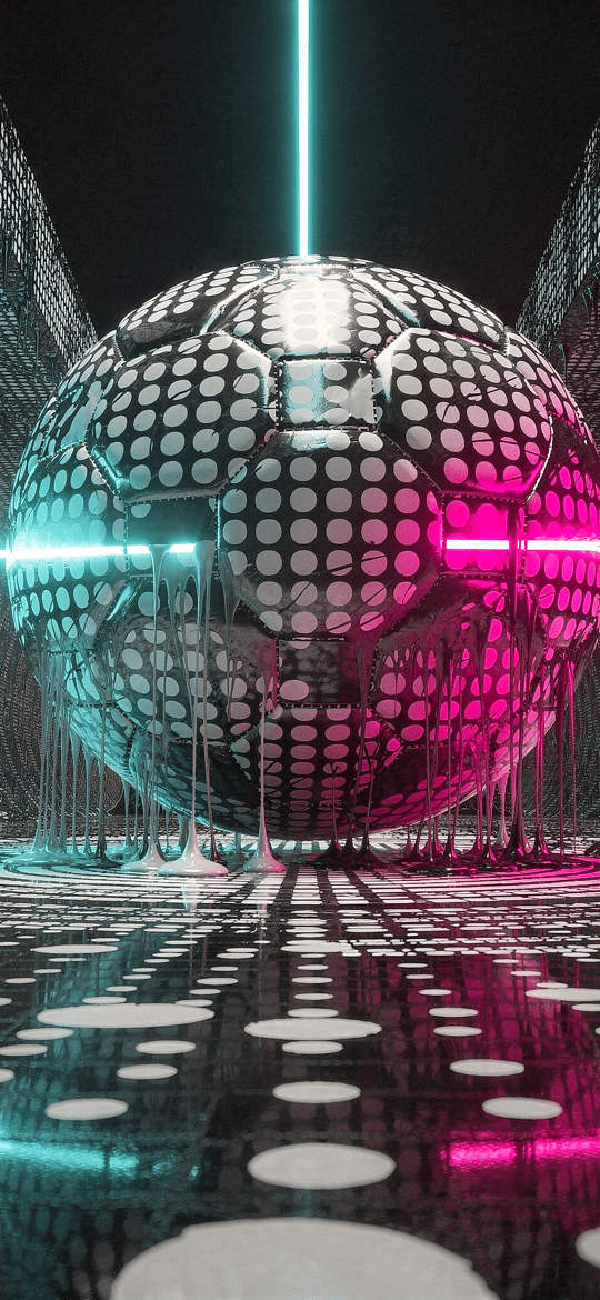 Dotted Chrome Sphere in a Neon Tunnel