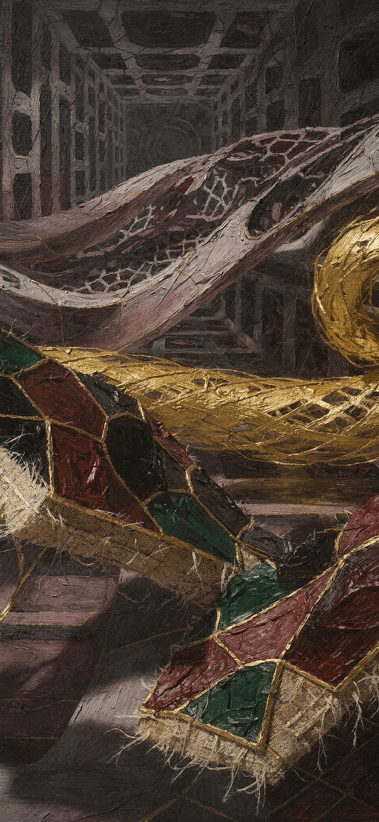 Shattered Stained Glass and Golden Coil