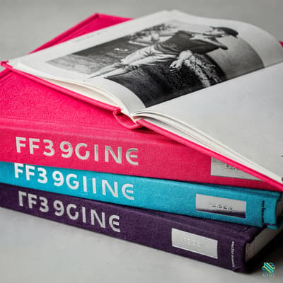 Stack of Colorful Books with Open Vintage Photo