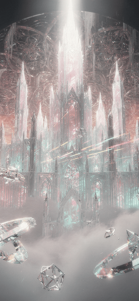 Crystal Cathedral in the Clouds Ringed by Glass Hoops