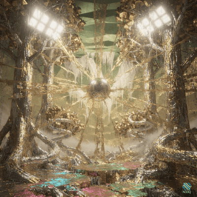 Metallic Sphere in Golden Fractured Forest