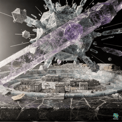 Shattering Purple Crystals Over Ancient Ruins
