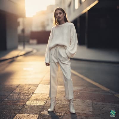 Woman in White on Golden Hour Street