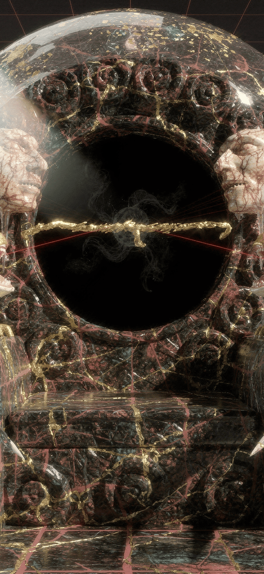 Golden Frogs on Ornate Smoking Portal Throne