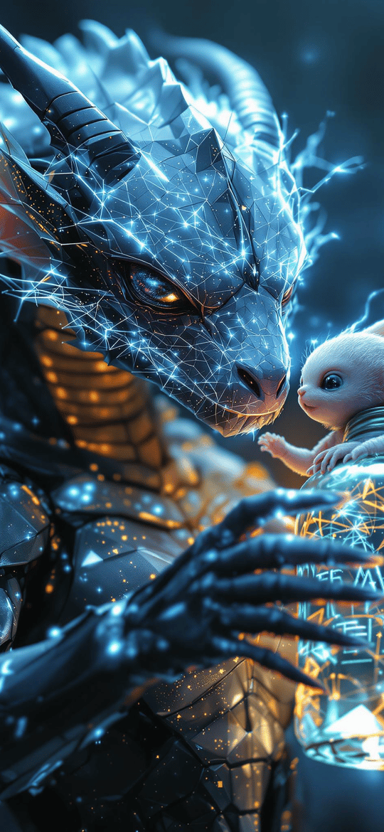 Dragon Holding Small Creature and Glowing Jar