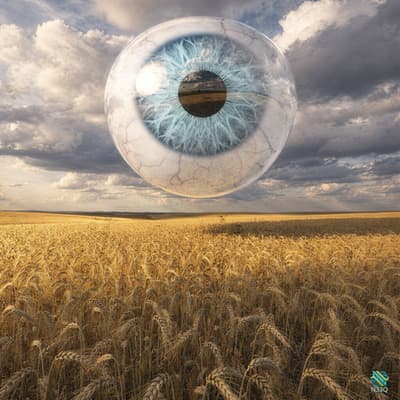 Giant Eyeball Over Golden Wheat Field