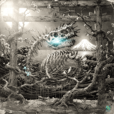 Glowing Skeletal Dragon in Torii Frame