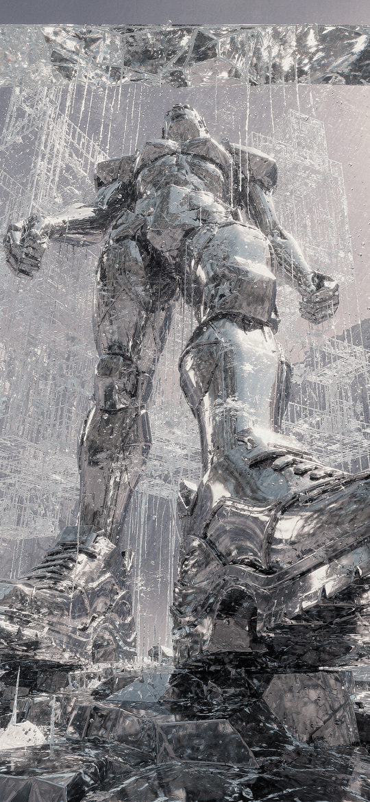 Giant Robot Inside a Block of Clear Ice
