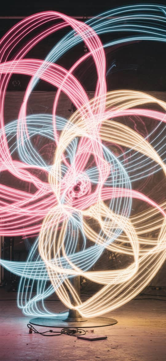 Swirling Neon Light Trails Sculpture
