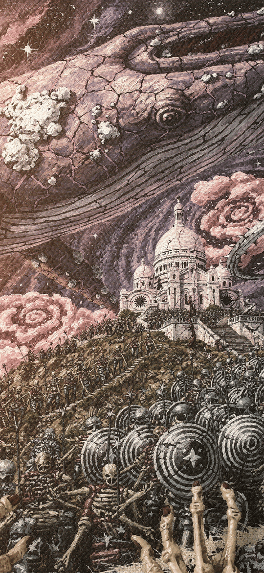 Skeletal Army Beneath Giant Cracked Hand Over Paris