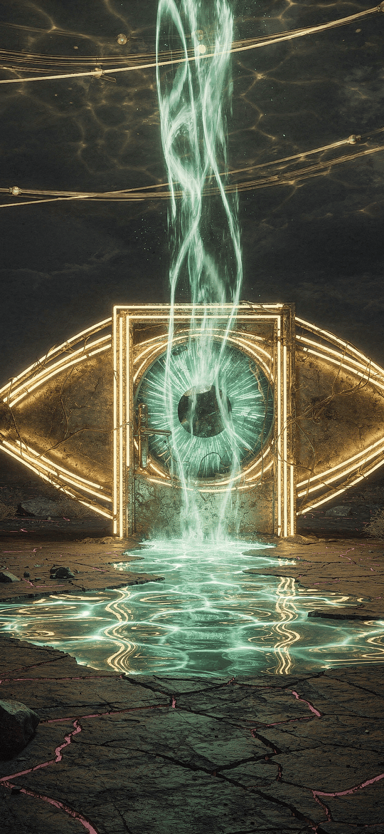 Neon Eye Portal Over Cracked Desert
