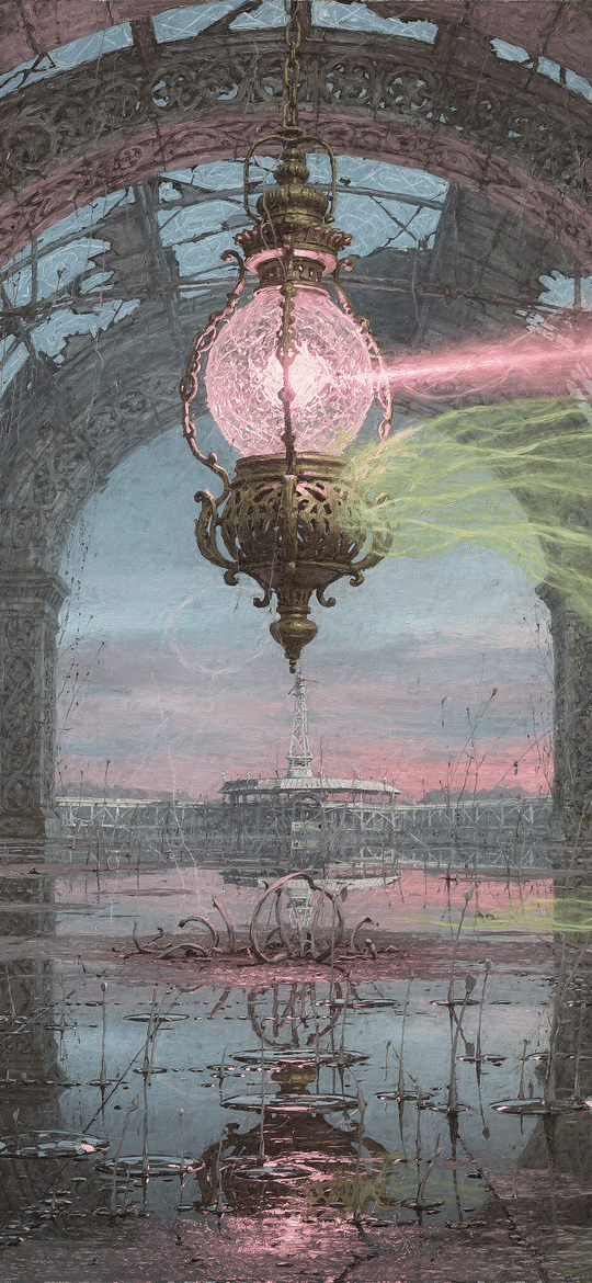 Glowing Lantern in Flooded Ornate Ruins