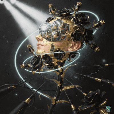 Shattered Head with Black Roses and Gold