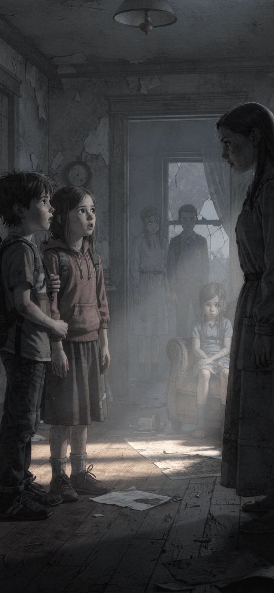 Woman and Children in Haunted Abandoned House
