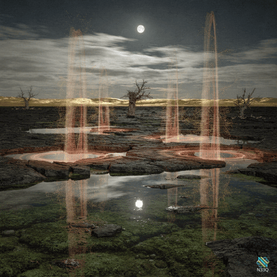 Glowing Fountains in Moonlit Wasteland