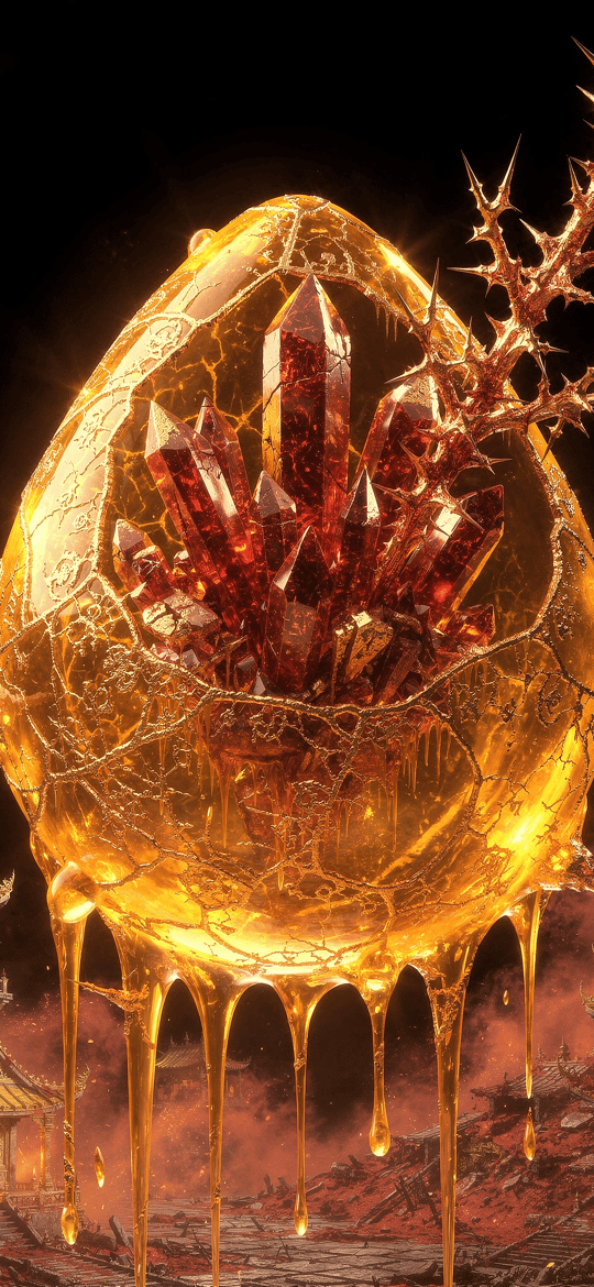 Thorny Golden Egg with Red Crystals