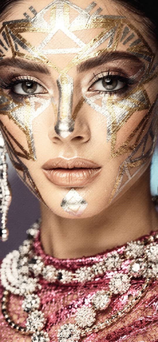 Woman with Gold Geometric Face Paint