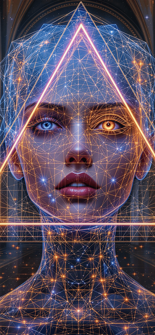 Woman with Glowing Triangle in Cathedral