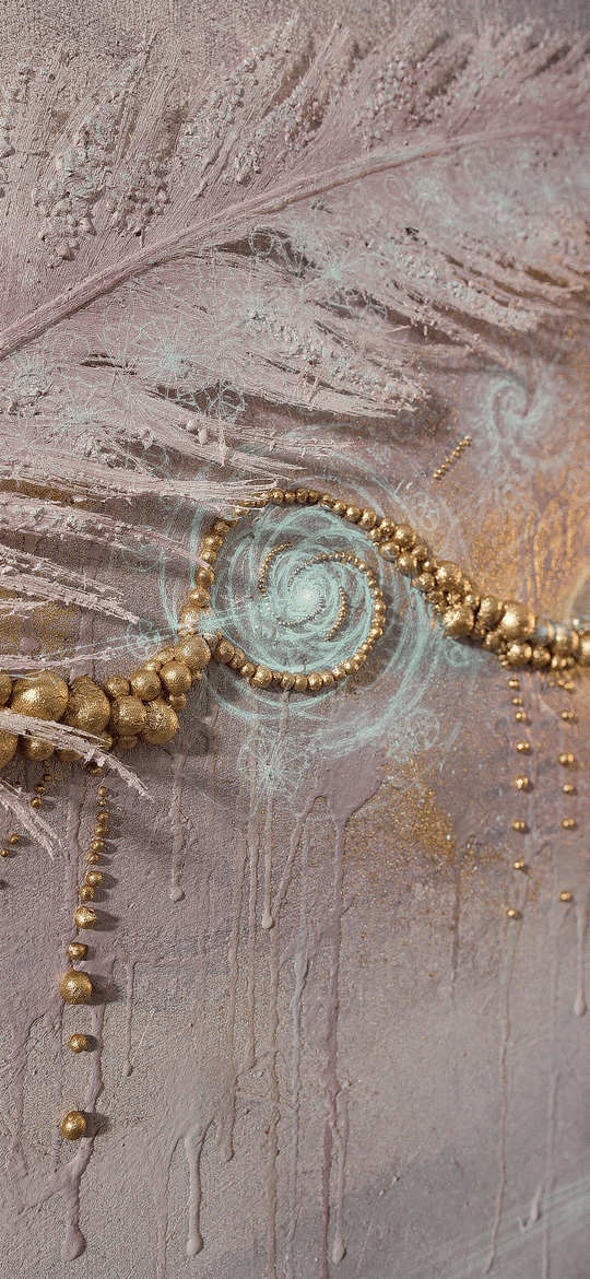 Golden Spiral Feather with Dripping Beads