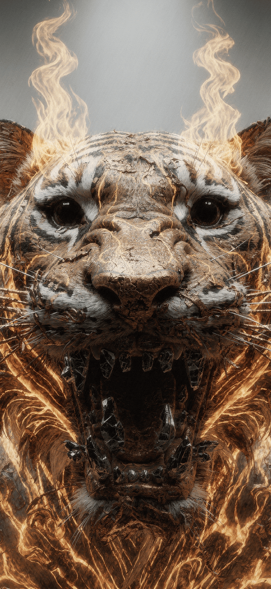 Fiery Tiger Roaring with Flames