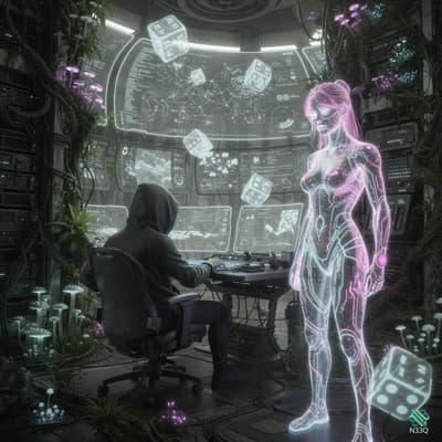 Hooded Hacker and Pink Holographic Woman