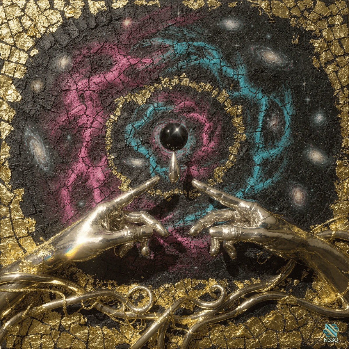 Silver Hands Reaching for Black Cosmic Sphere