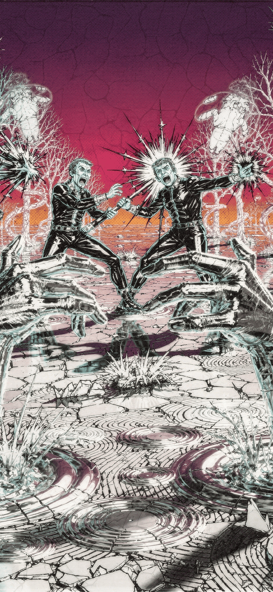 Two Suited Men Battling Amid Giant Claws