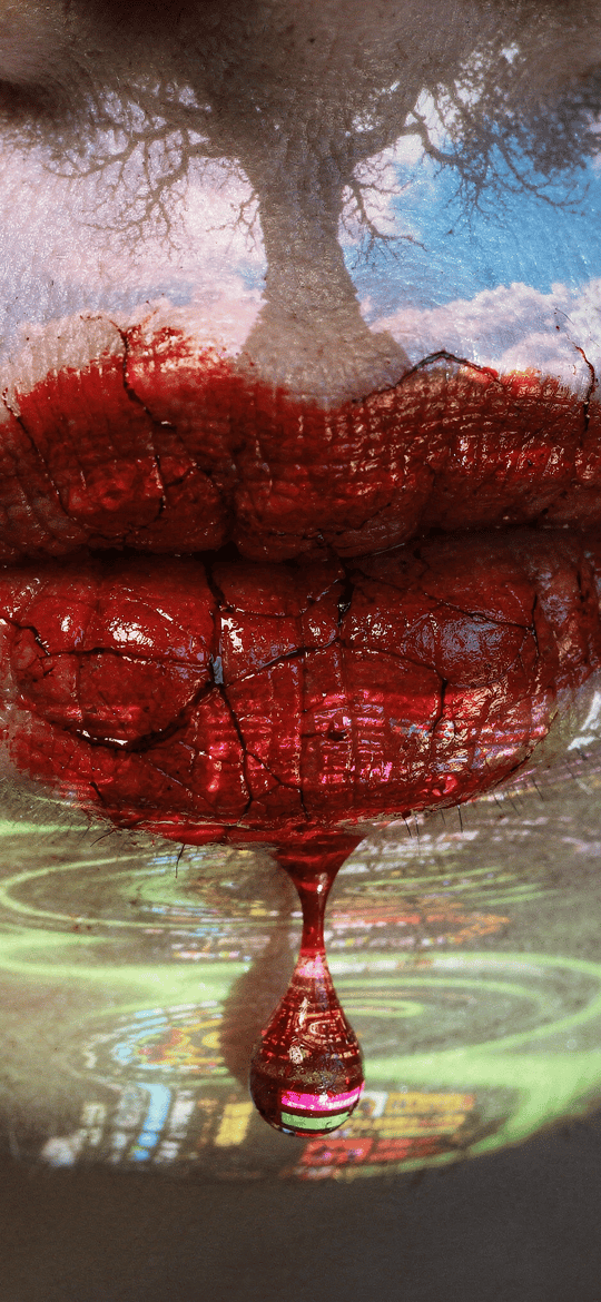 Cracked Red Lips with Growing Tree