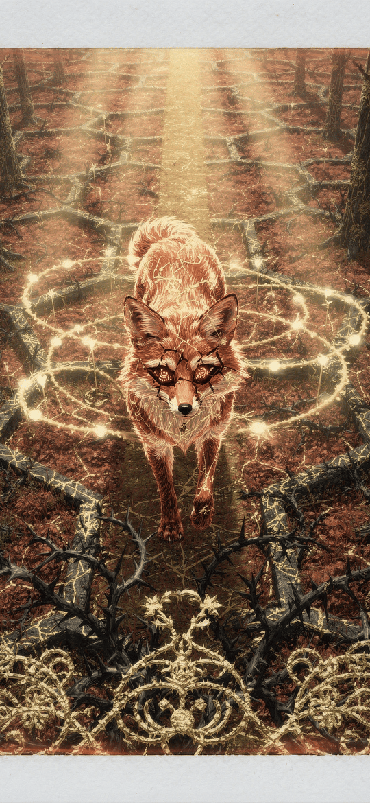 Glowing Fox Amidst Magical Forest Runes