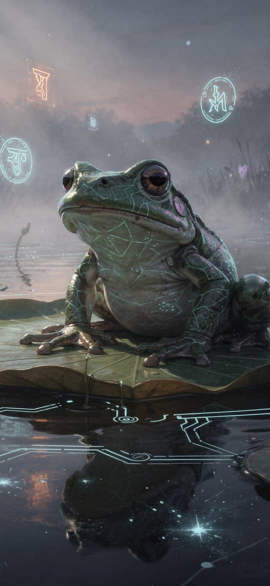 Mystical Frog with Glowing Runes on Lily Pad